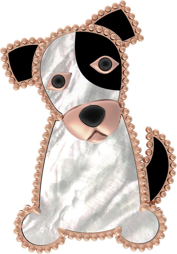 Брошь из золота c эмалью, ониксом и перламутром