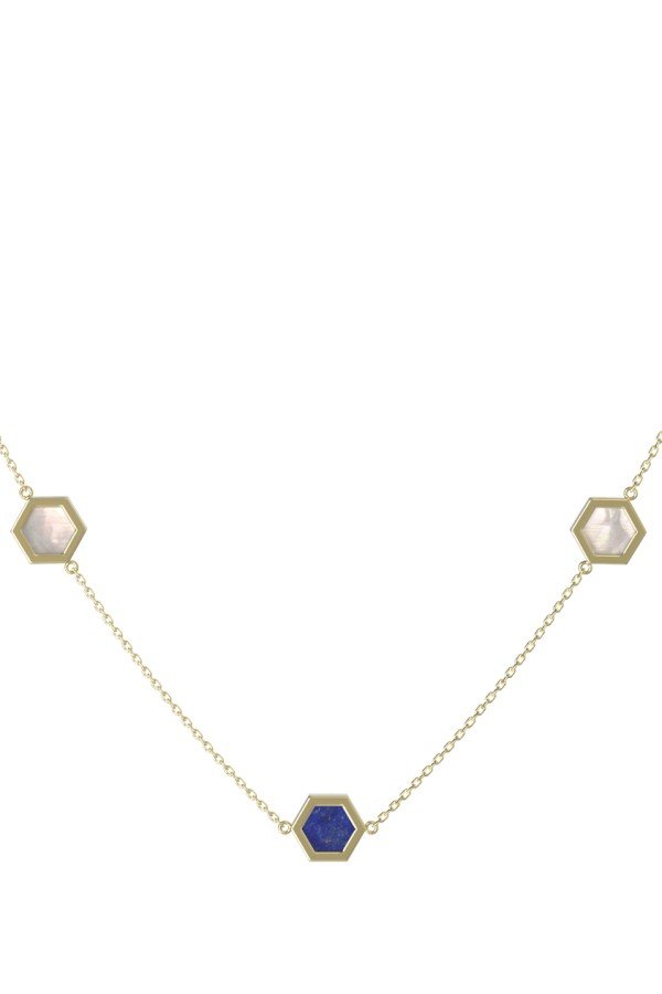 Колье из лимонного золота 585 пробы c лазуритом и перламутром