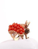 Кольцо из золота 585 пробы c эмалью и кораллом