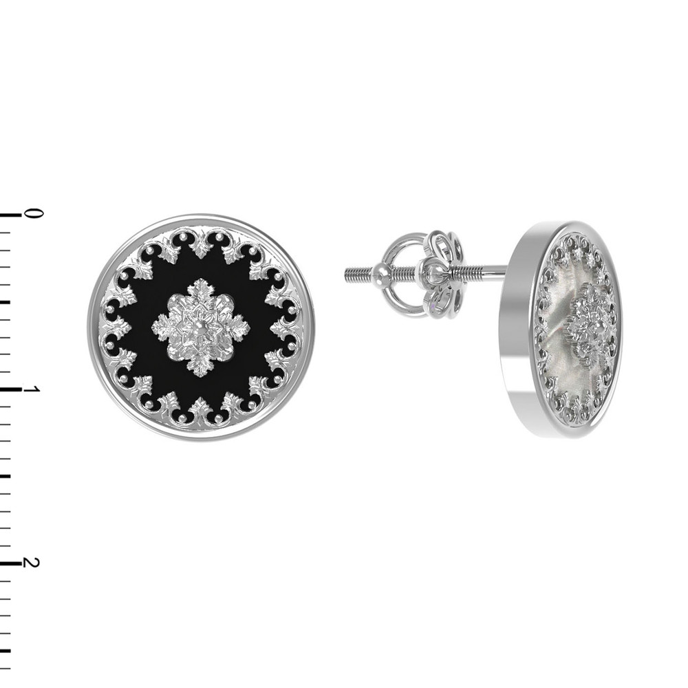 Серьги из белого золота c ониксом и перламутром