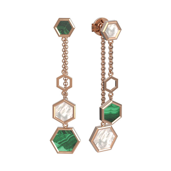 Серьги из золота c малахитом и перламутром