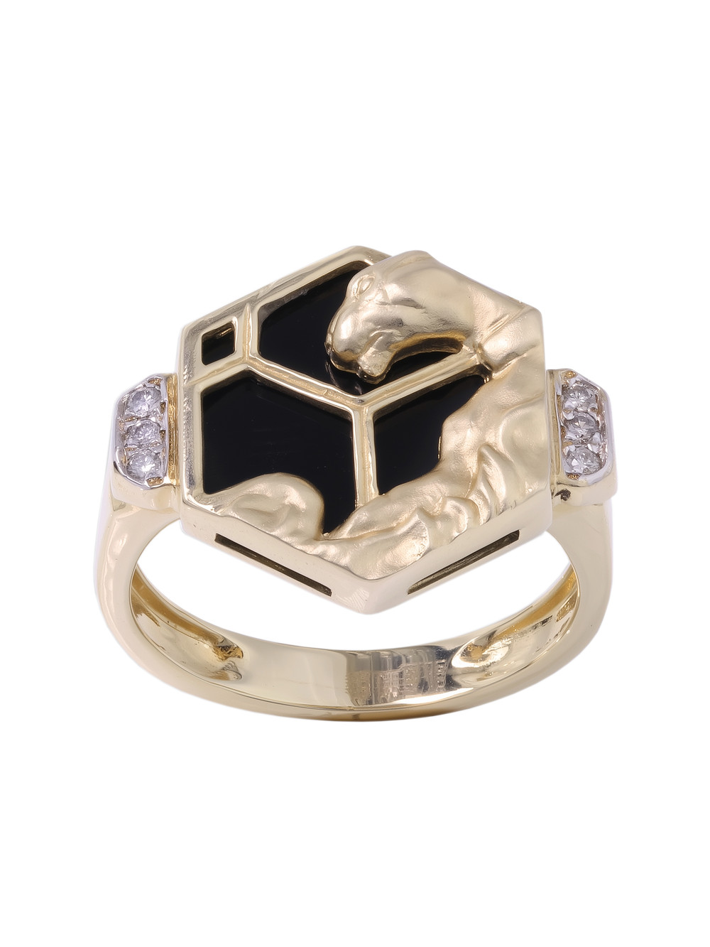 Кольцо из лимонного золота c бриллиантами и ониксом