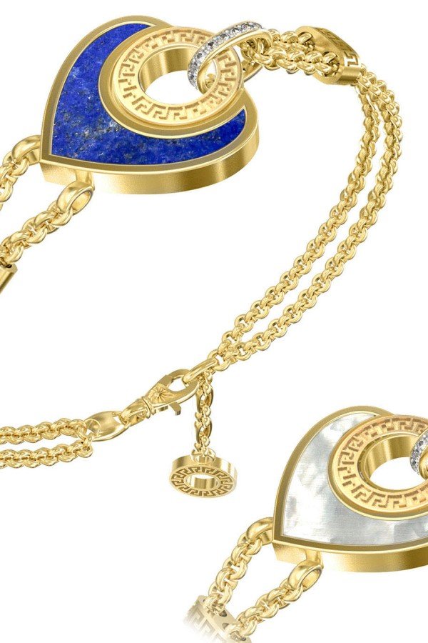 Браслет из лимонного золота c фианитом, лазуритом и перламутром