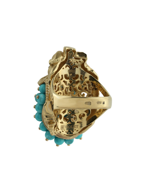 Кольцо из лимонного золота c эмалью и бирюзой