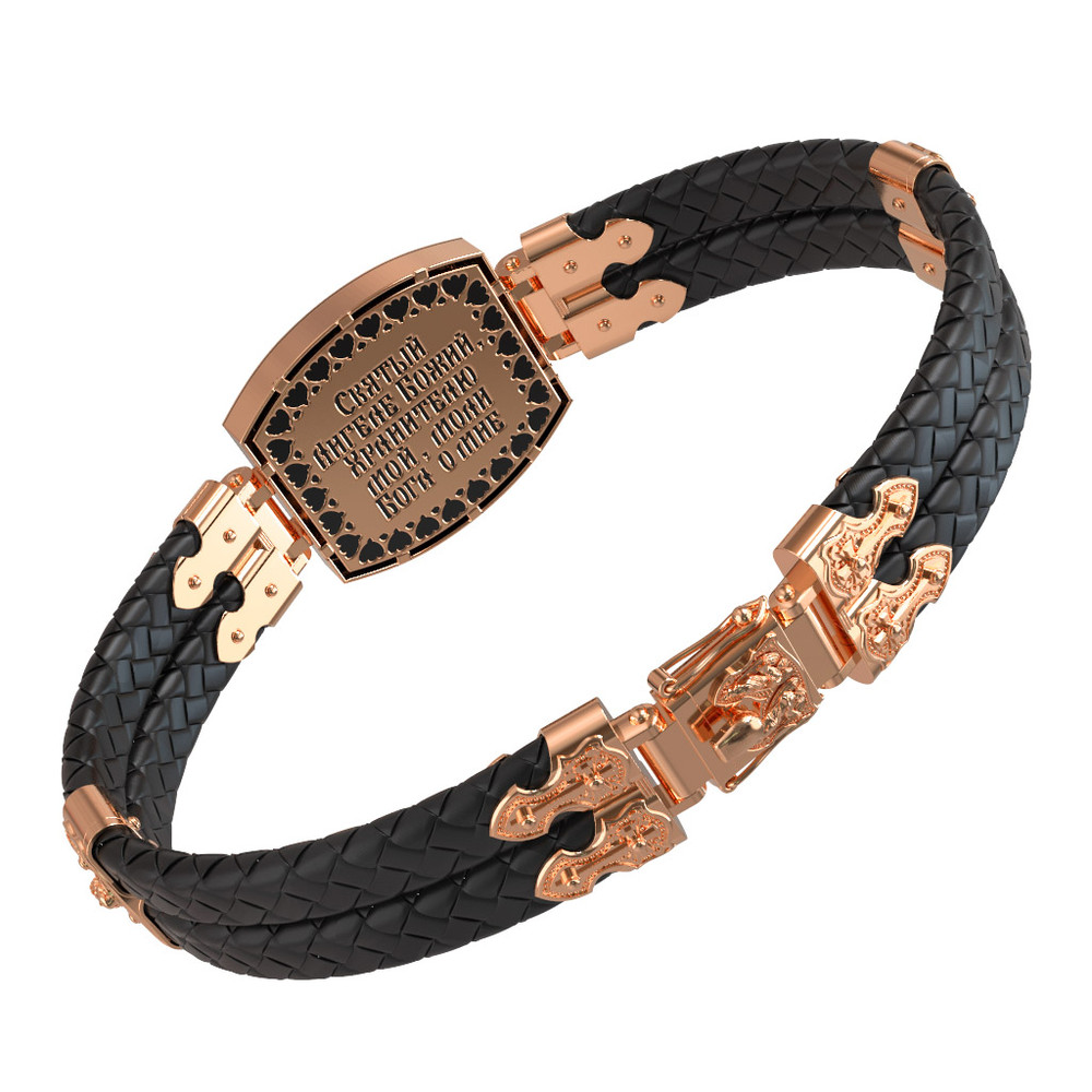 Браслет из золота c эмалью, шнурком и ониксом