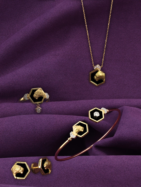 Колье из лимонного золота c бриллиантами и ониксом