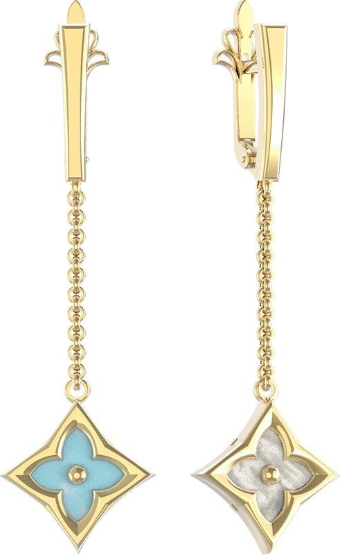 Серьги из лимонного золота 585 пробы c бирюзой и перламутром