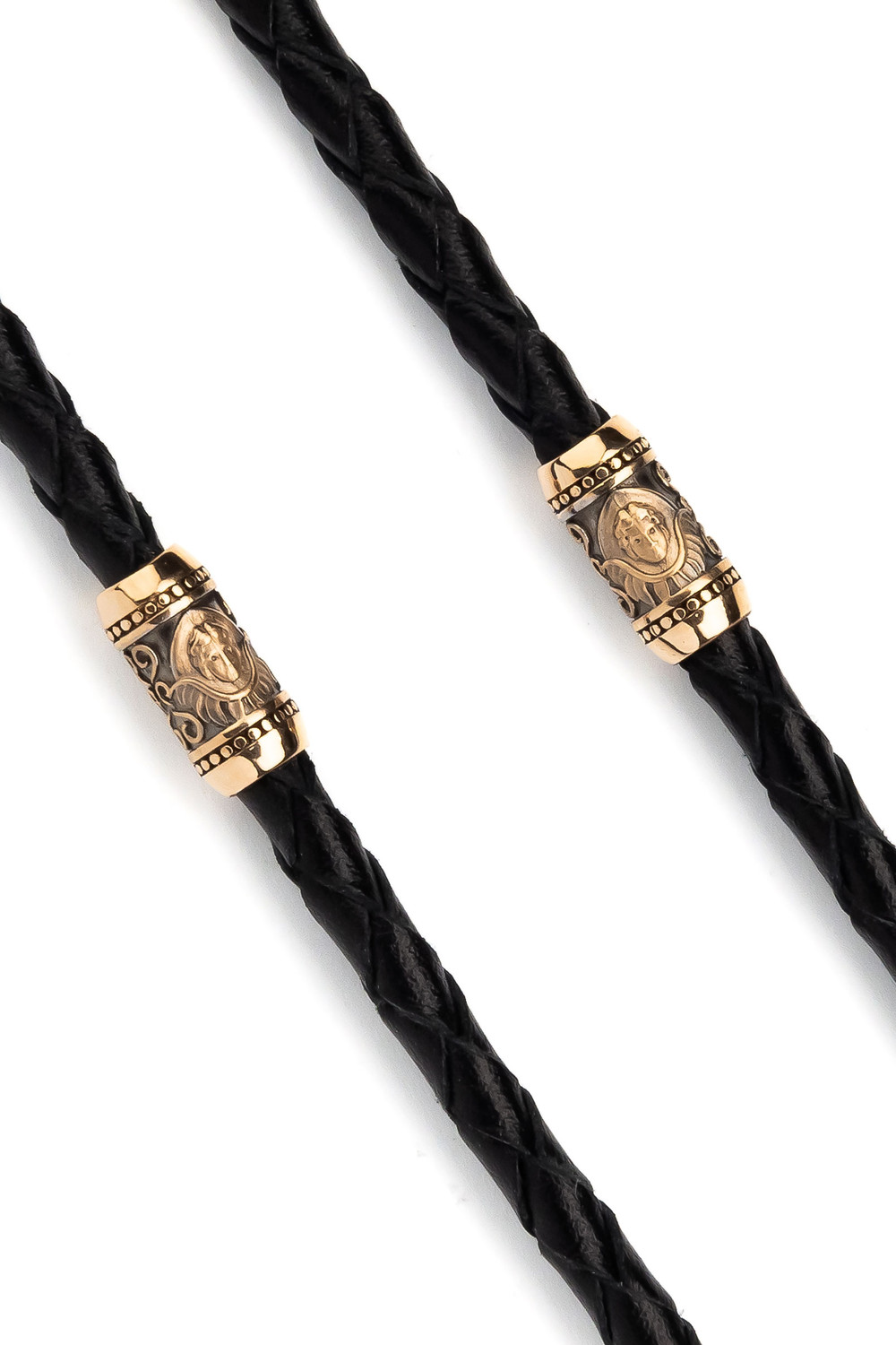 Гайтан из золота c кожаным шнурком