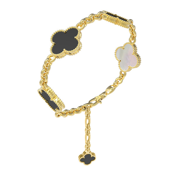 Браслет из лимонного золота c ониксом и перламутром