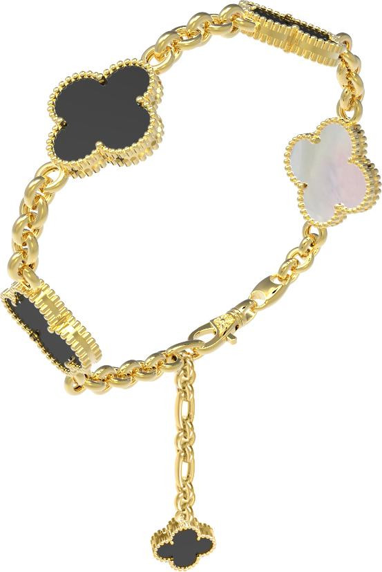 Браслет из лимонного золота c ониксом и перламутром