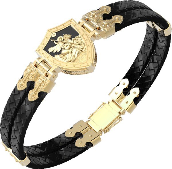 Браслет из лимонного золота c шнурком и ониксом