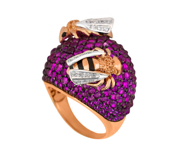 Кольцо из золота c эмалью и фианитом