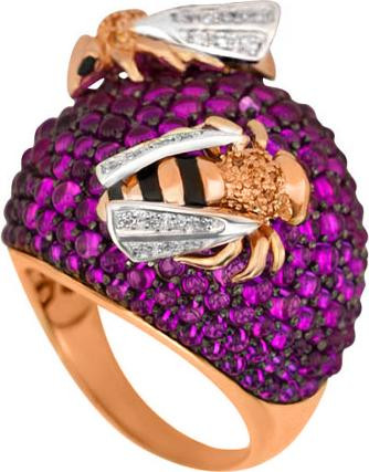 Кольцо из золота c эмалью и фианитом