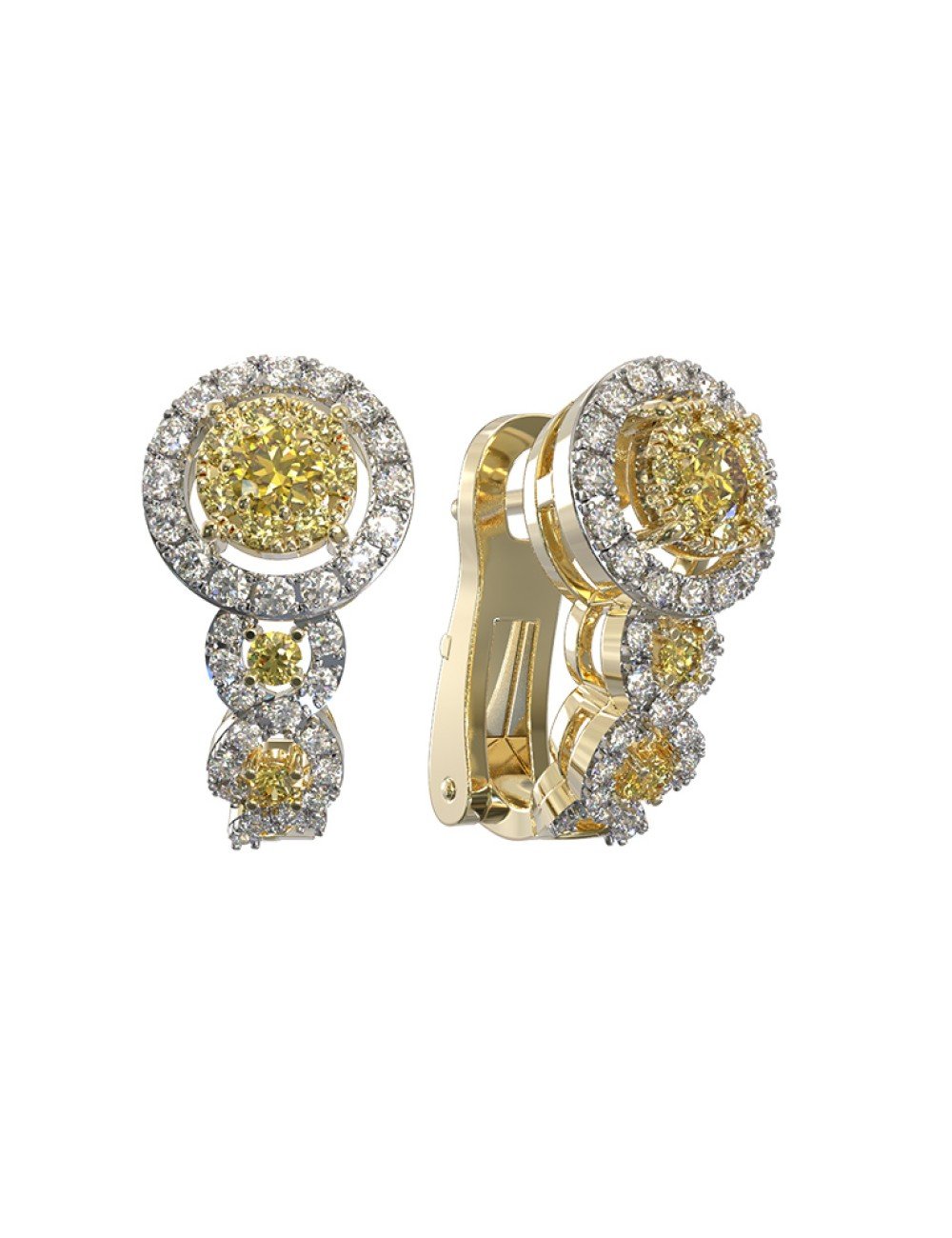 Серьги из лимонного золота 585 пробы c бриллиантами и сапфиром