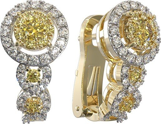 Серьги из лимонного золота c бриллиантами и сапфиром