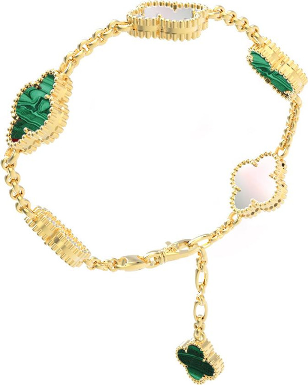 Браслет из лимонного золота c малахитом и перламутром