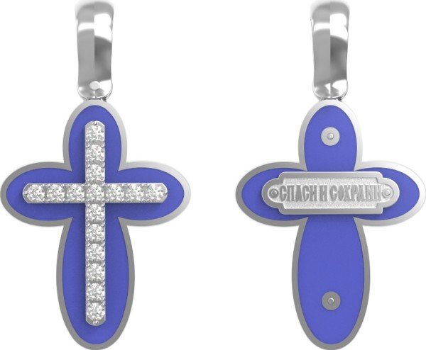 Крест из белого золота c эмалью и бриллиантами