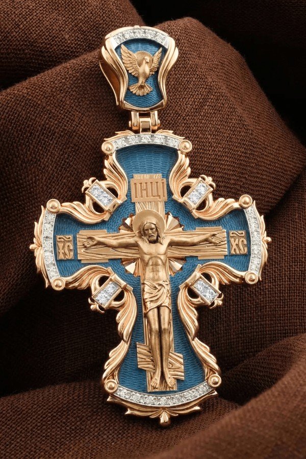 Крест из золота c эмалью и бриллиантами