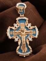 Крест из золота 585 пробы c эмалью и бриллиантами