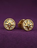Серьги из лимонного золота 585 пробы c бриллиантами и перламутром