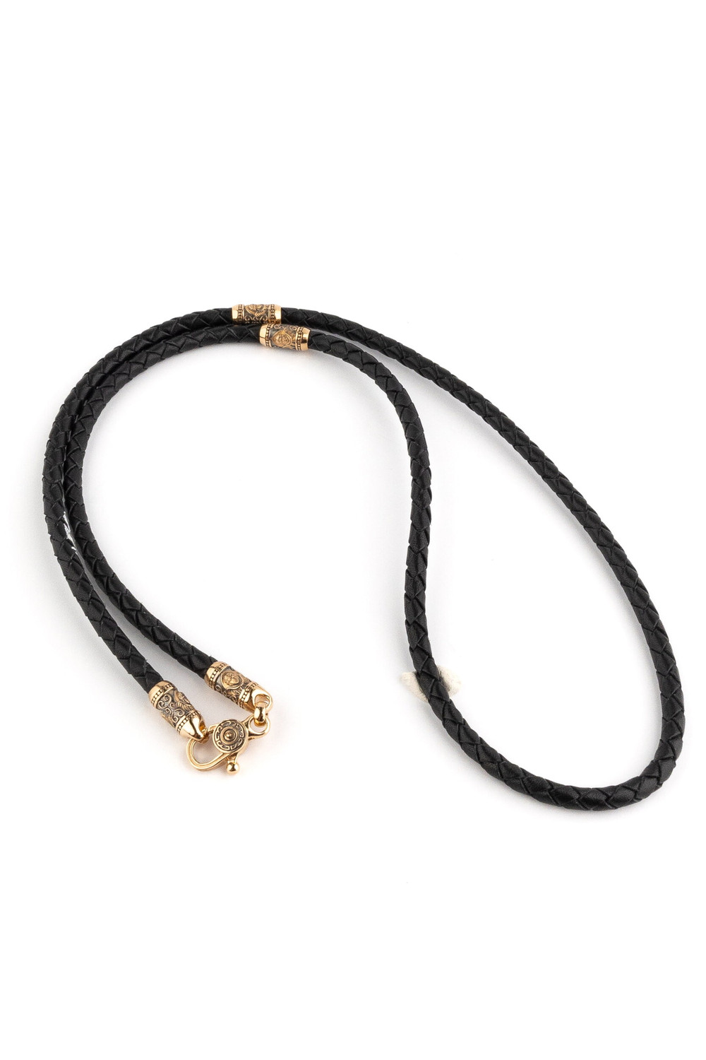 Гайтан из золота c кожаным шнурком