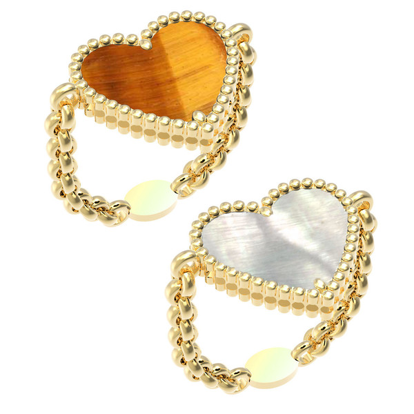 Кольцо из лимонного золота c тигровым глазом и перламутром