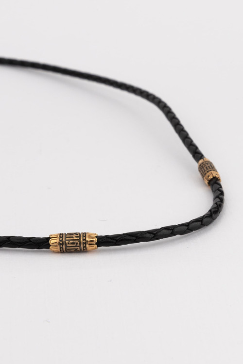 Гайтан из золота c кожаным шнурком