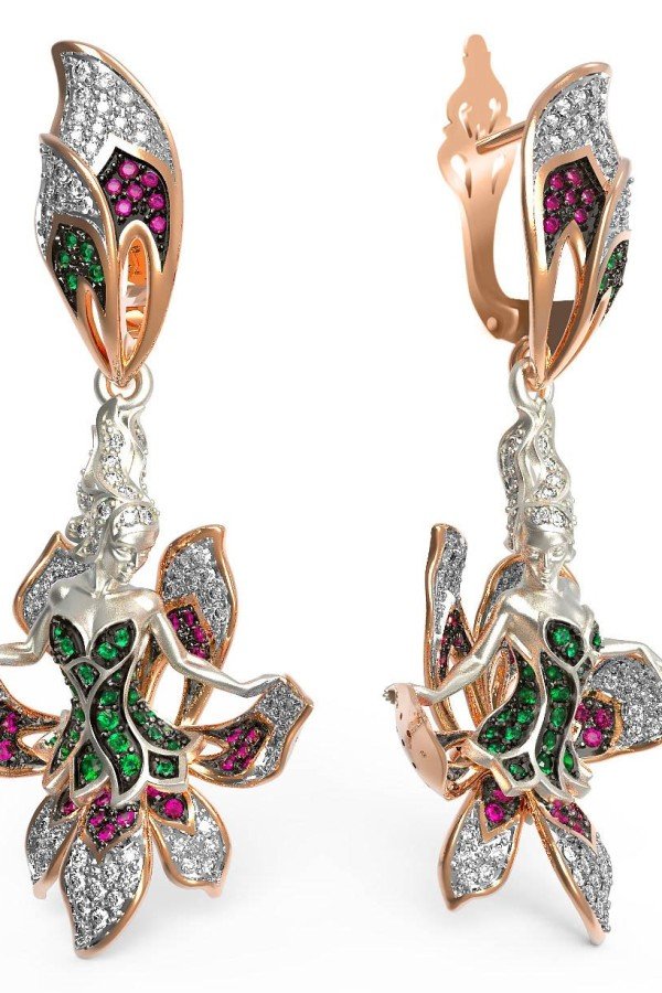 Серьги из золота 585 пробы c фианитом