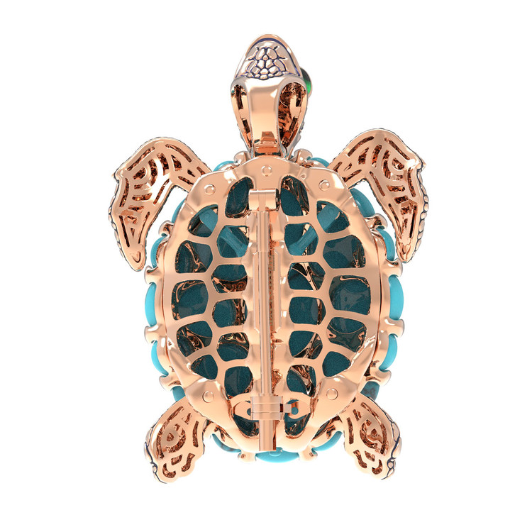 Брошь из золота c эмалью и бирюзой