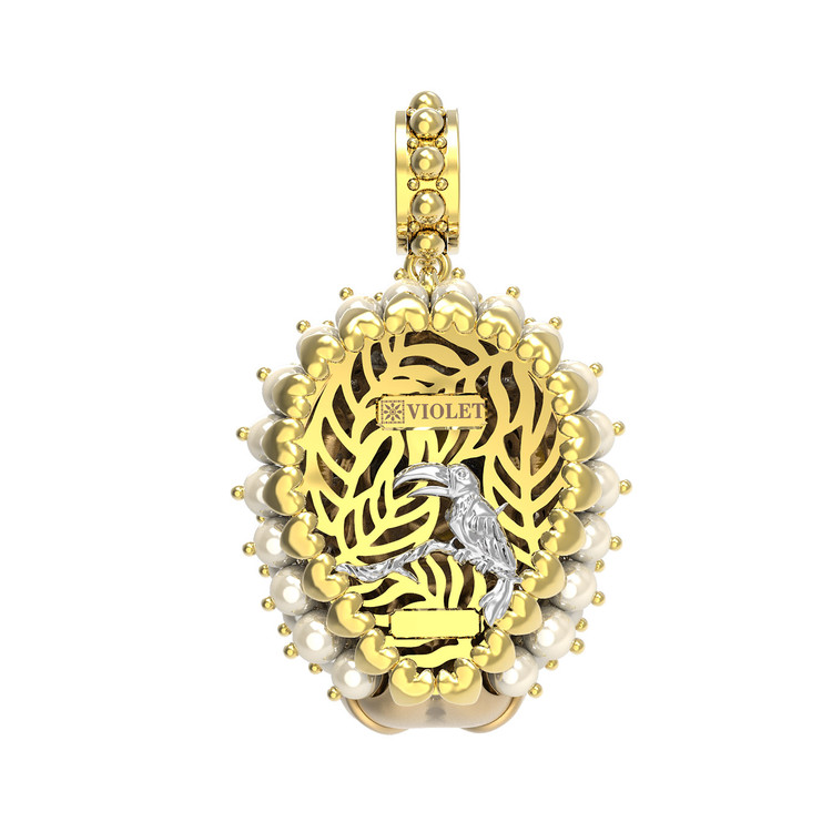 Подвеска из лимонного золота c эмалью и жемчугом