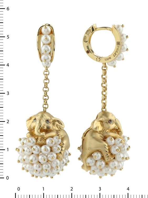 Серьги из лимонного золота c эмалью и жемчугом