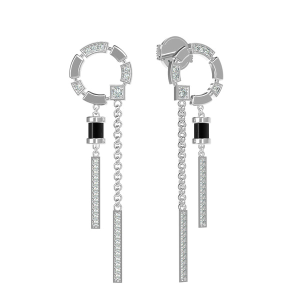 Серьги из белого золота c бриллиантами и ониксом