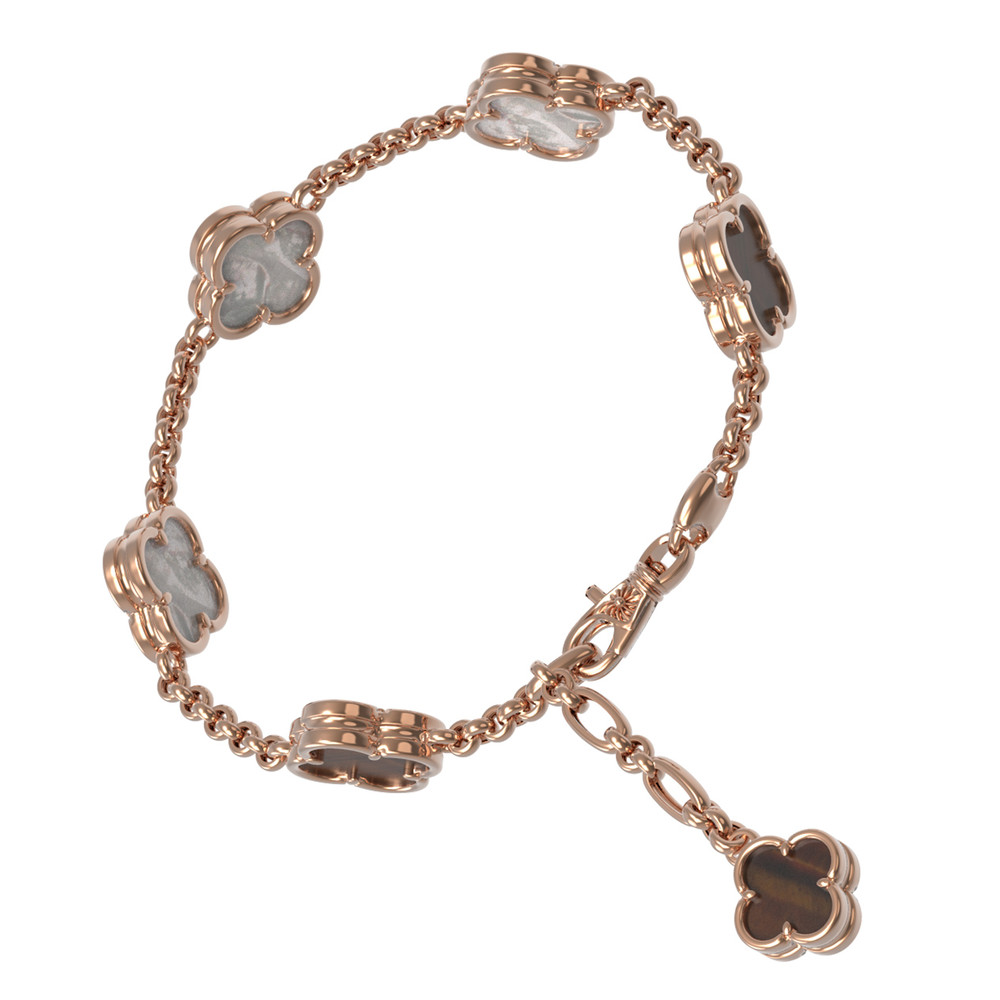 Браслет из золота c тигровым глазом и перламутром