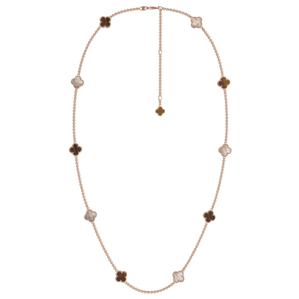 Колье из золота c тигровым глазом и перламутром