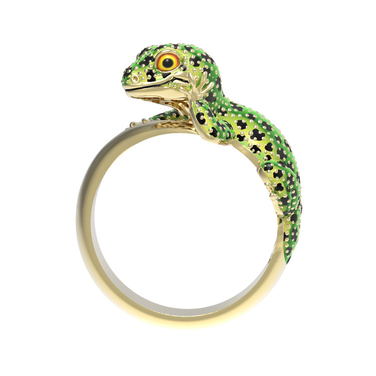 Кольцо из лимонного золота c эмалью и рубином