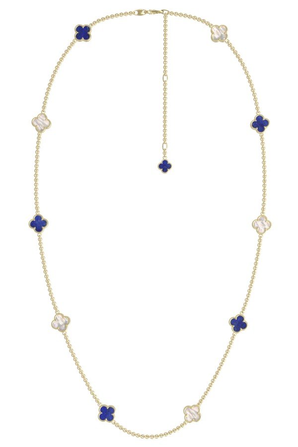 Колье из лимонного золота 585 пробы c лазуритом и перламутром