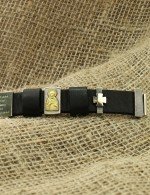 Браслет из серебра 925 пробы и золота 750 пробы c кожаным шнурком