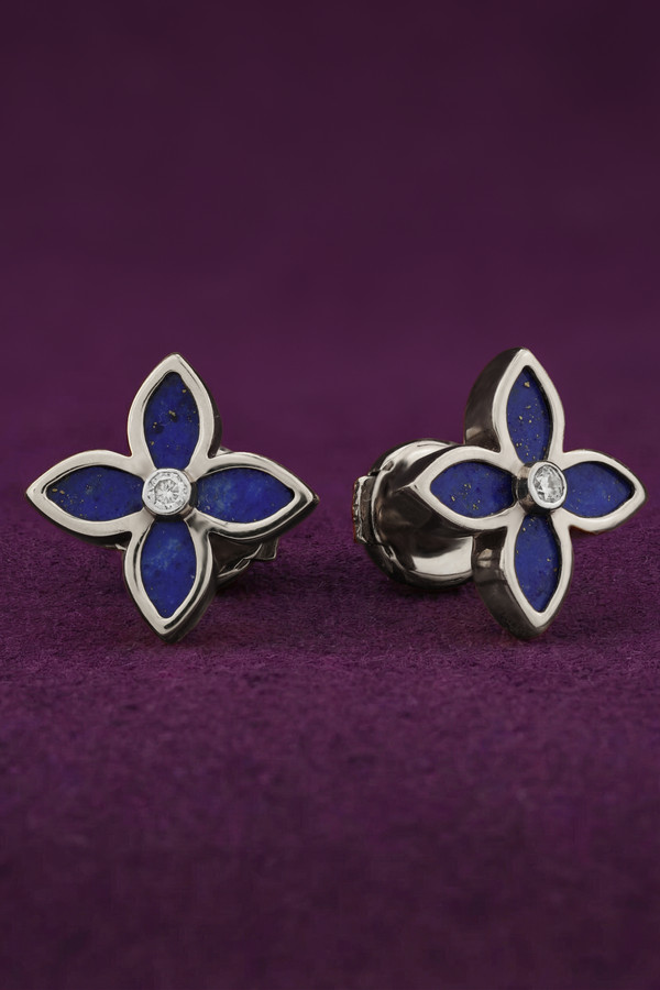 Серьги из белого золота c бриллиантами и лазуритом