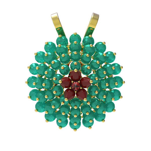 Подвеска из лимонного золота c гранатом, хризопразом и кораллом