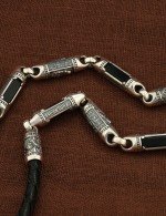 Гайтан из серебра 925 пробы c кожаным шнурком и ониксом