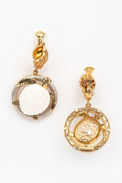 Серьги из золота c эмалью и бивнем мамонта