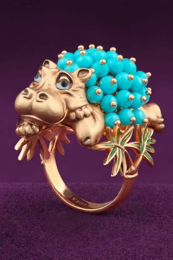 Кольцо из золота 585 пробы c эмалью и бирюзой