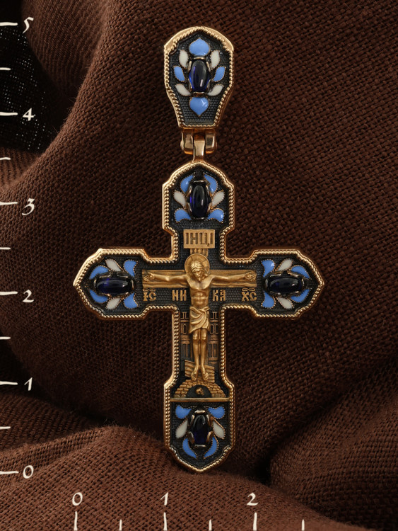 Крест из золота c эмалью и сапфиром