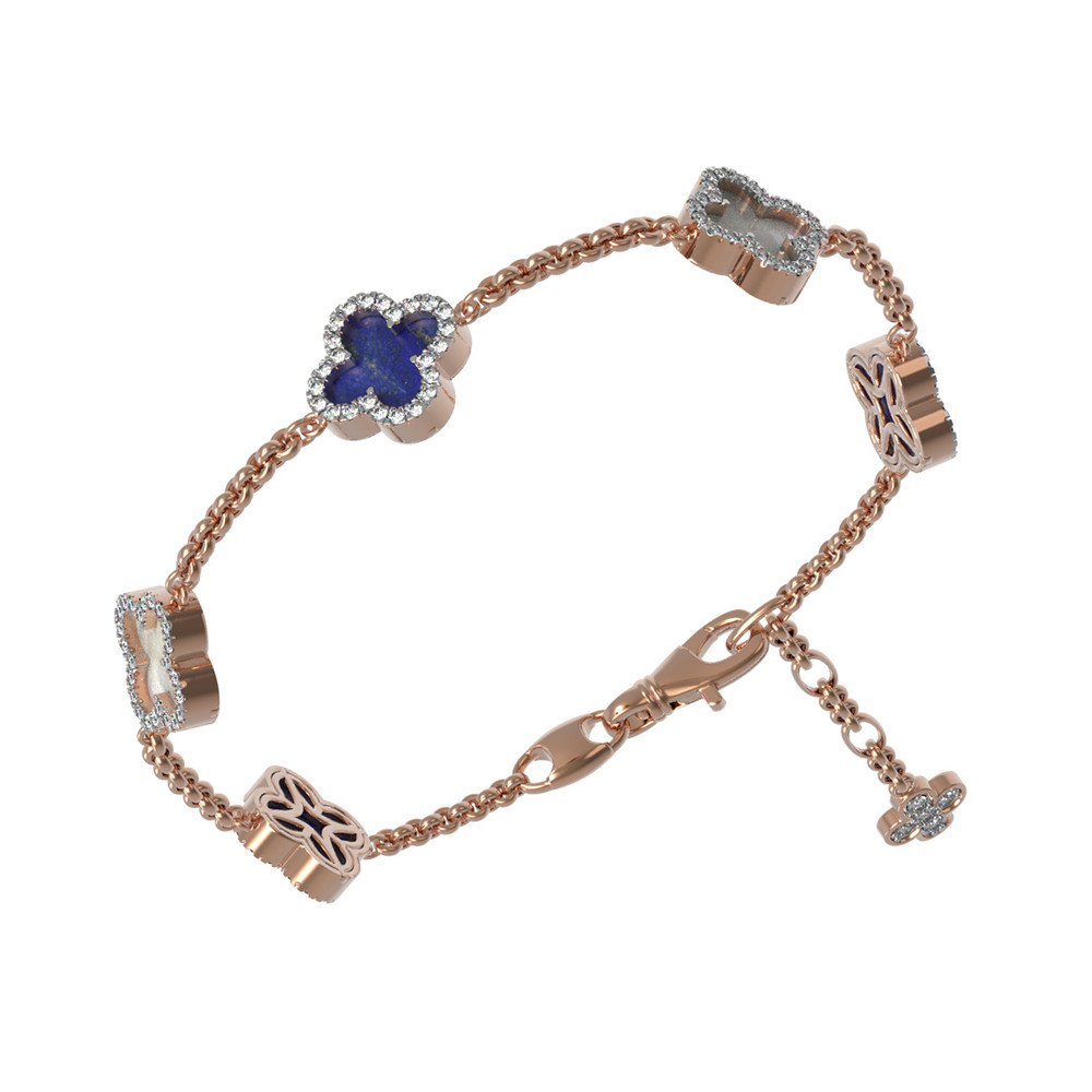 Браслет из золота c бриллиантами, лазуритом и перламутром