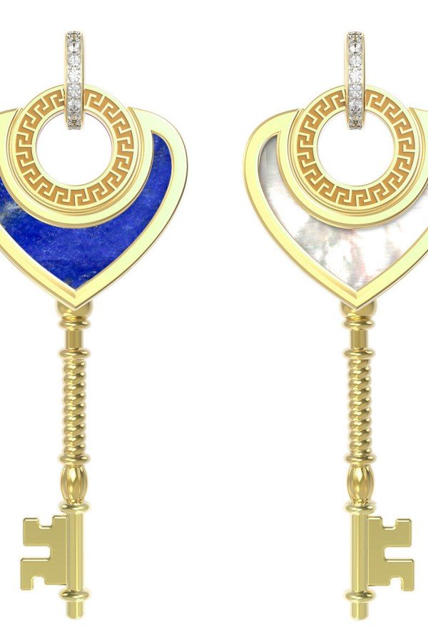 Подвеска из лимонного золота c фианитом, лазуритом и перламутром