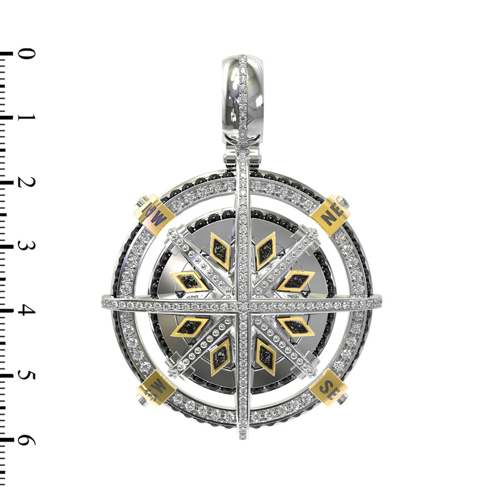 Подвеска из белого золота c эмалью, бриллиантами и ониксом