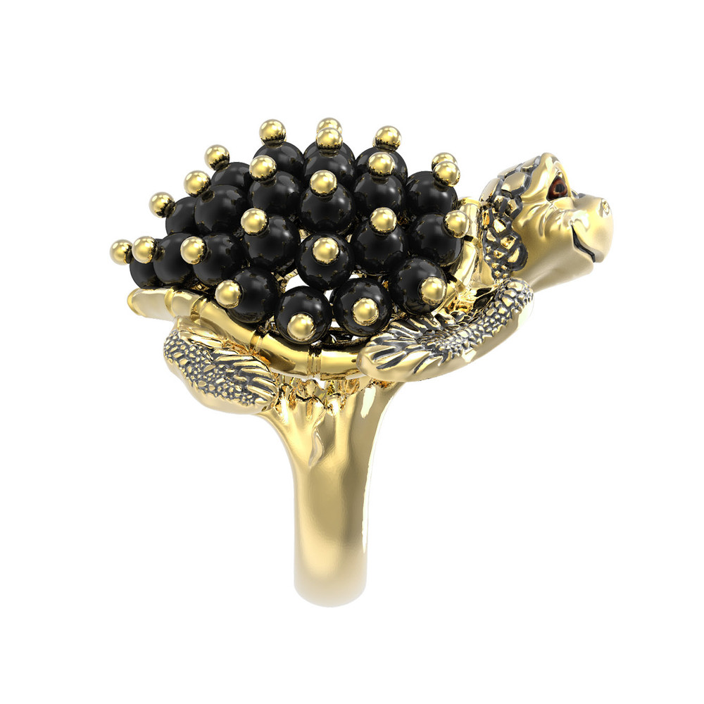 Кольцо из лимонного золота c эмалью и ониксом