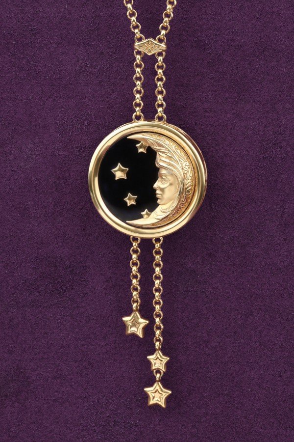 Колье из лимонного золота c ониксом и перламутром