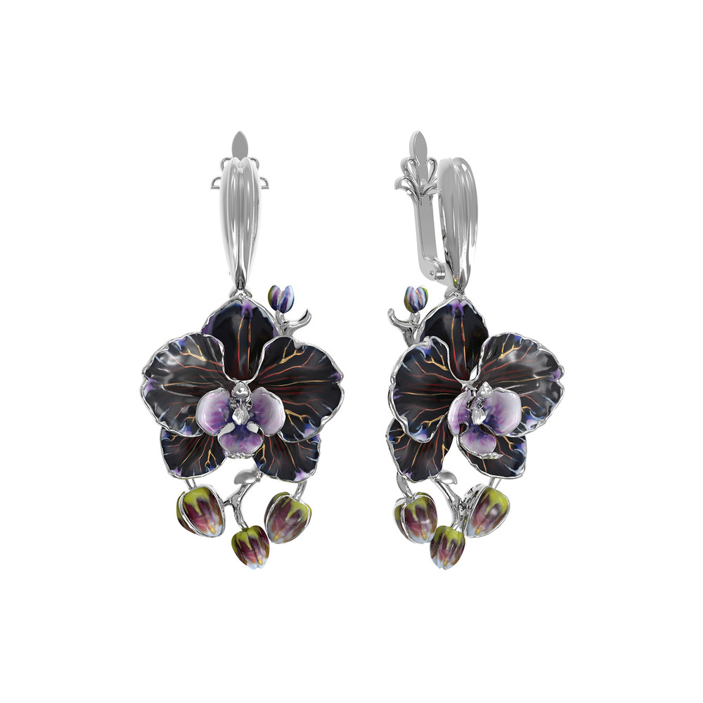 Серьги из белого золота c эмалью