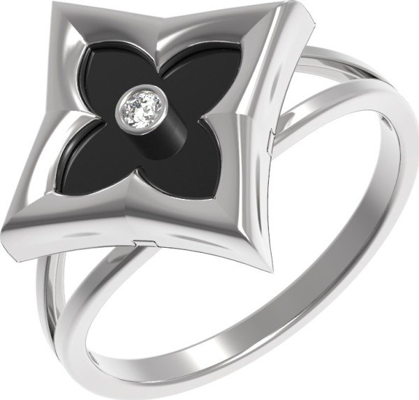 Кольцо из белого золота c бриллиантами и ониксом